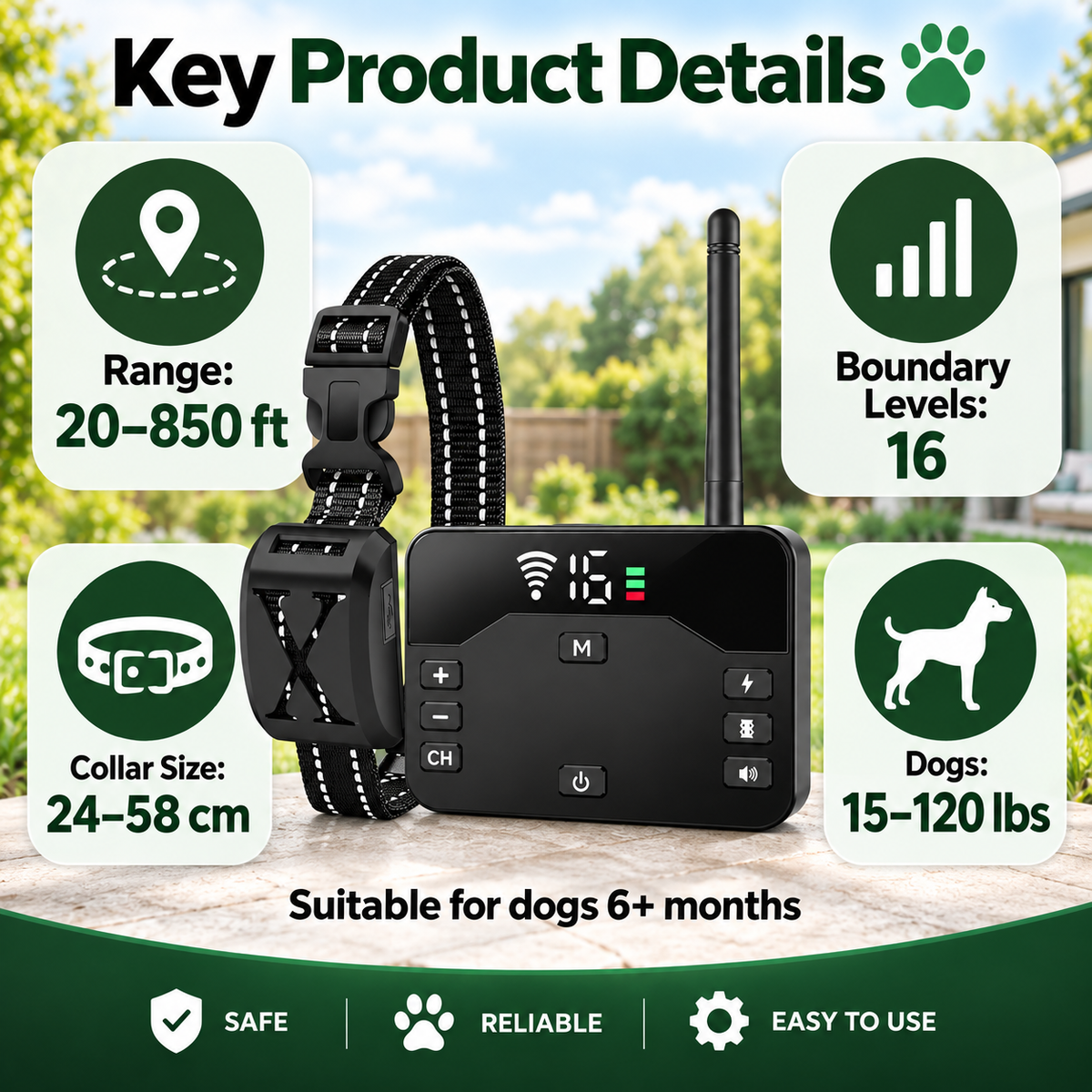 Wireless Dog Fence System with Training Collar, Waterproof Pet Boundary