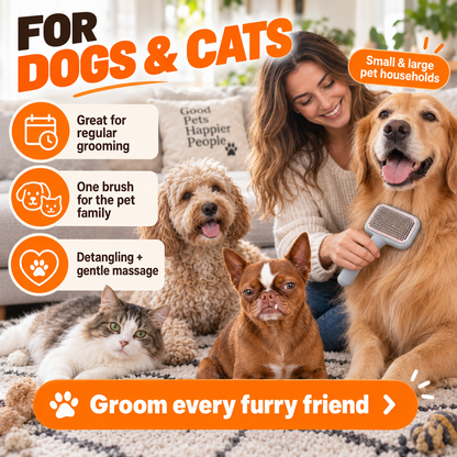 Pet Hair Grooming Brush for Dogs & Cats, Detangling Massage Comb