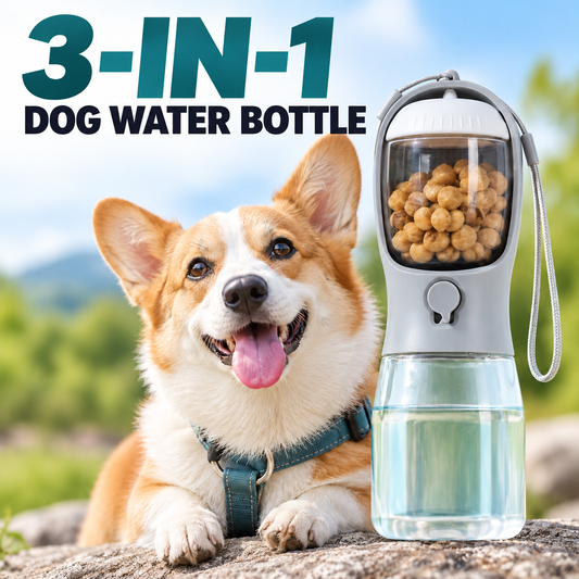 3-in-1 Portable Dog Water Bottle, Food Container & Waste Bag Holder