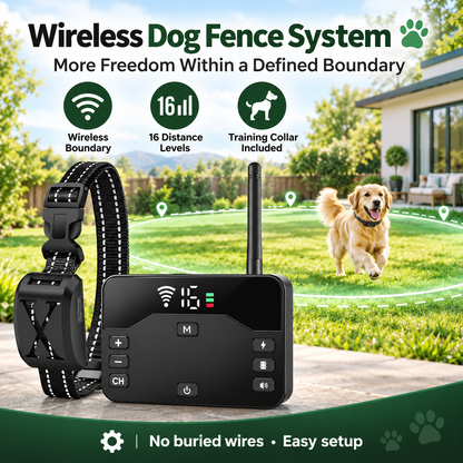 Wireless Dog Fence System with Training Collar, Waterproof Pet Boundary