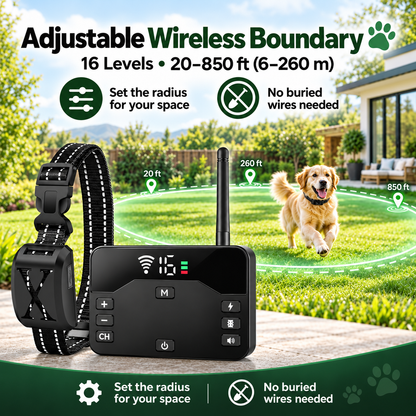 Wireless Dog Fence System with Training Collar, Waterproof Pet Boundary