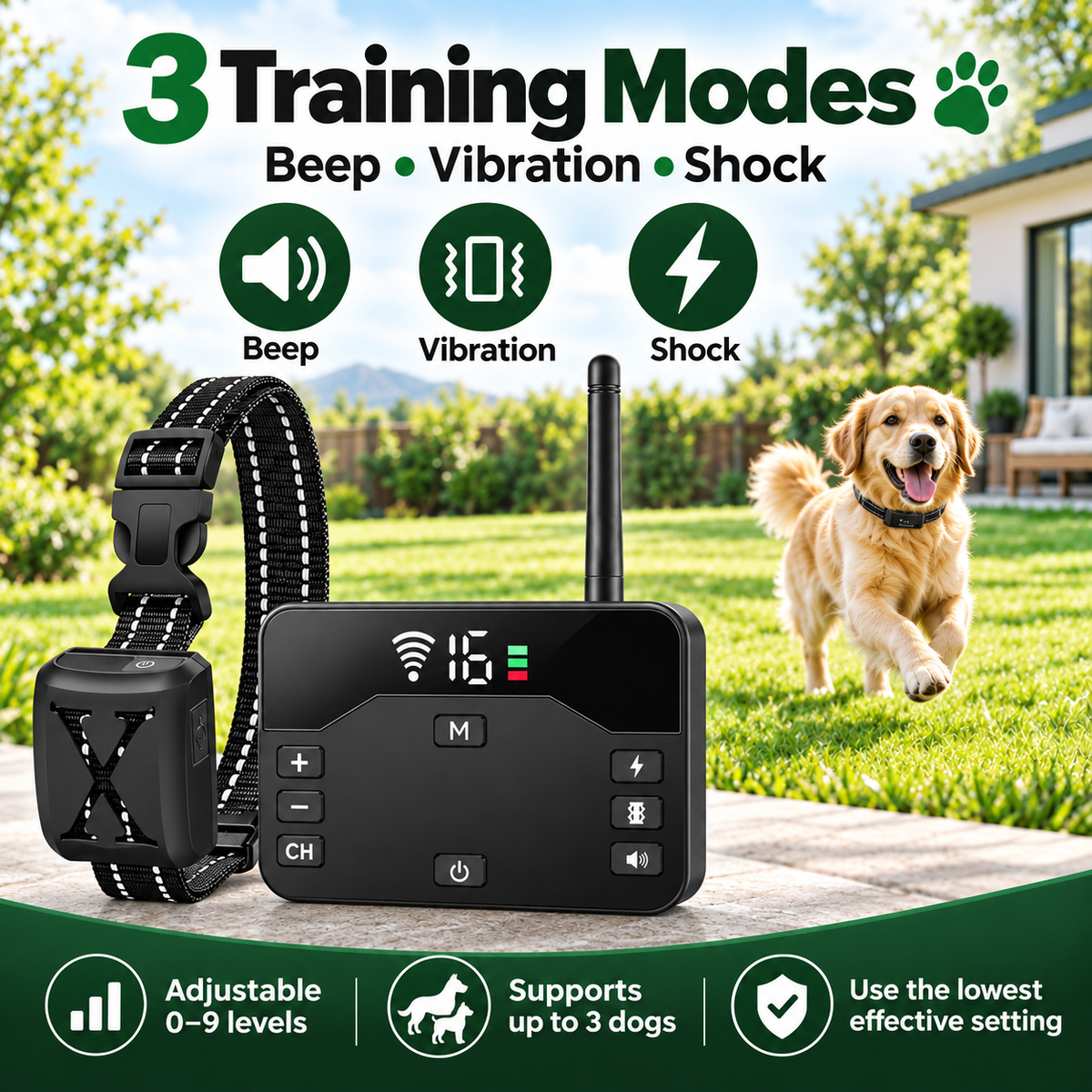 Wireless Dog Fence System with Training Collar, Waterproof Pet Boundary