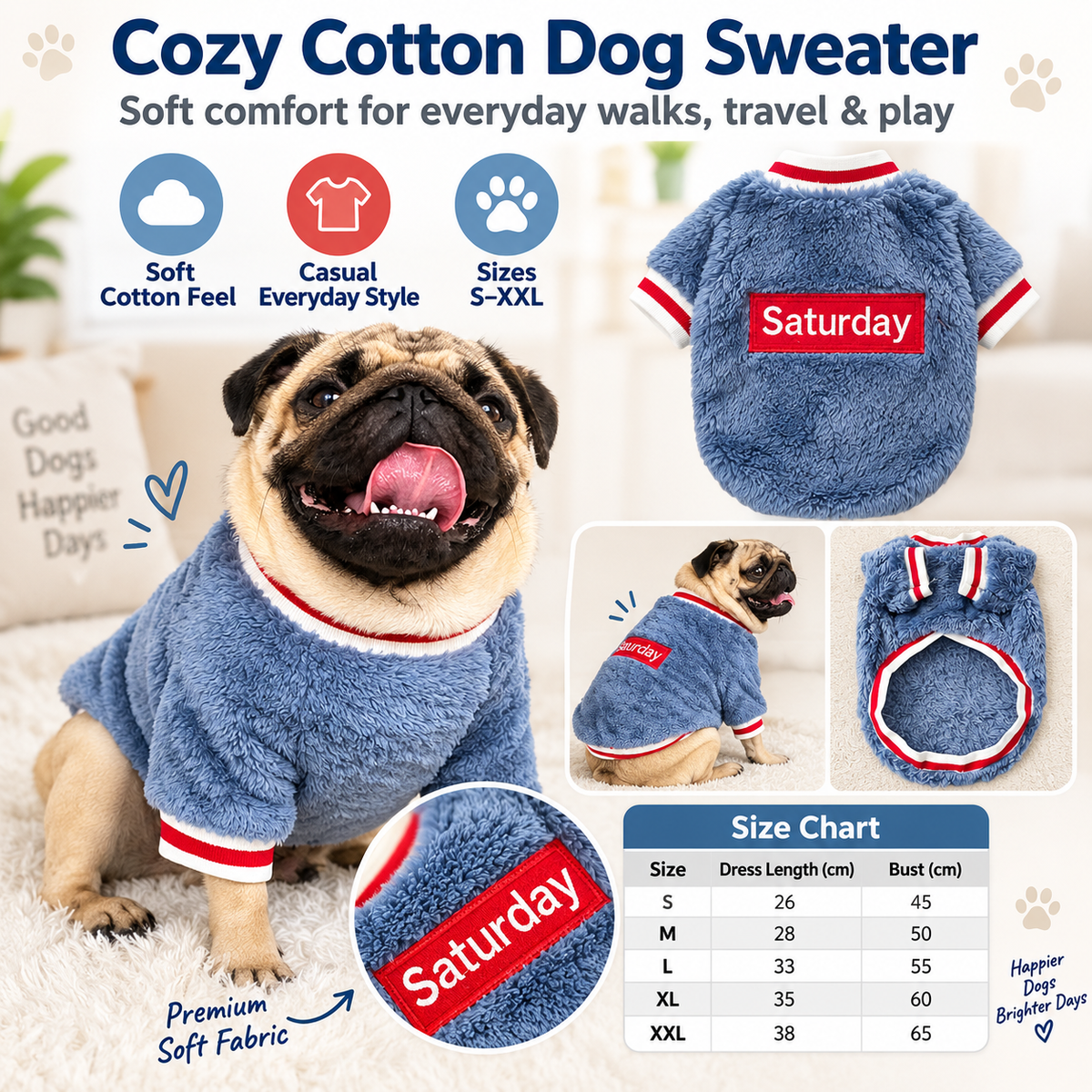 Pet Sweater for Dogs, Cotton Casual Dog Clothing