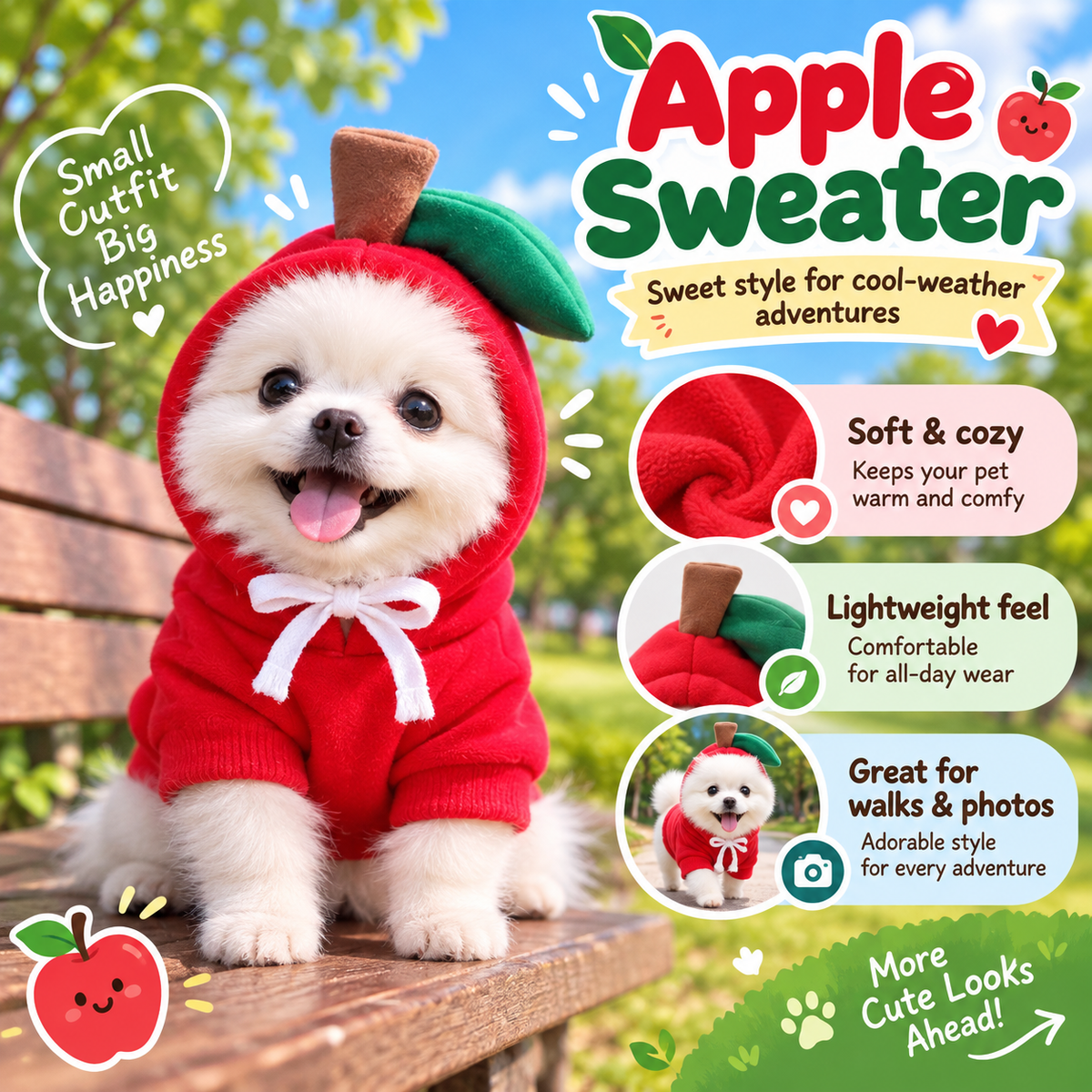 Cute Fruit Dog Hoodie, Warm Fleece Pet Clothes for Small Dogs & Cats