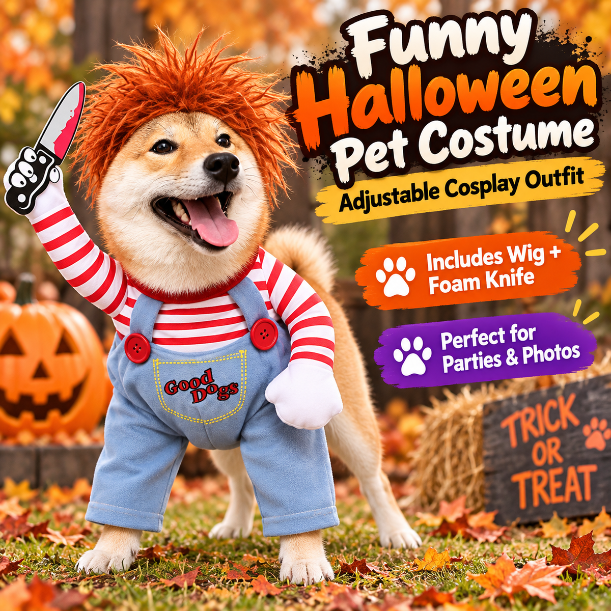 Halloween Pet Costume for Dogs, Funny Adjustable Cosplay Outfit