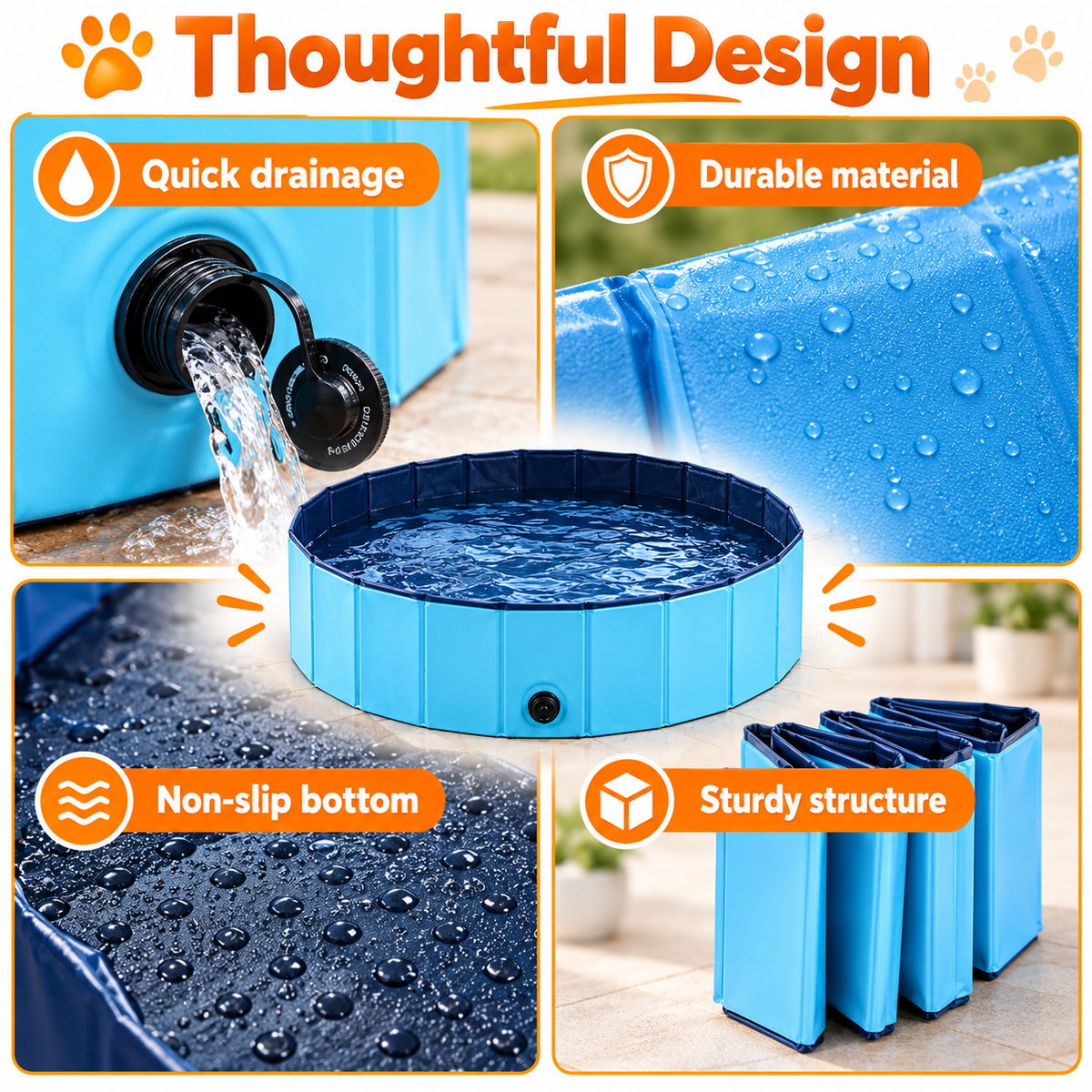 Foldable Dog Swimming Pool, Large Pet Pool & Portable Dog Bath
