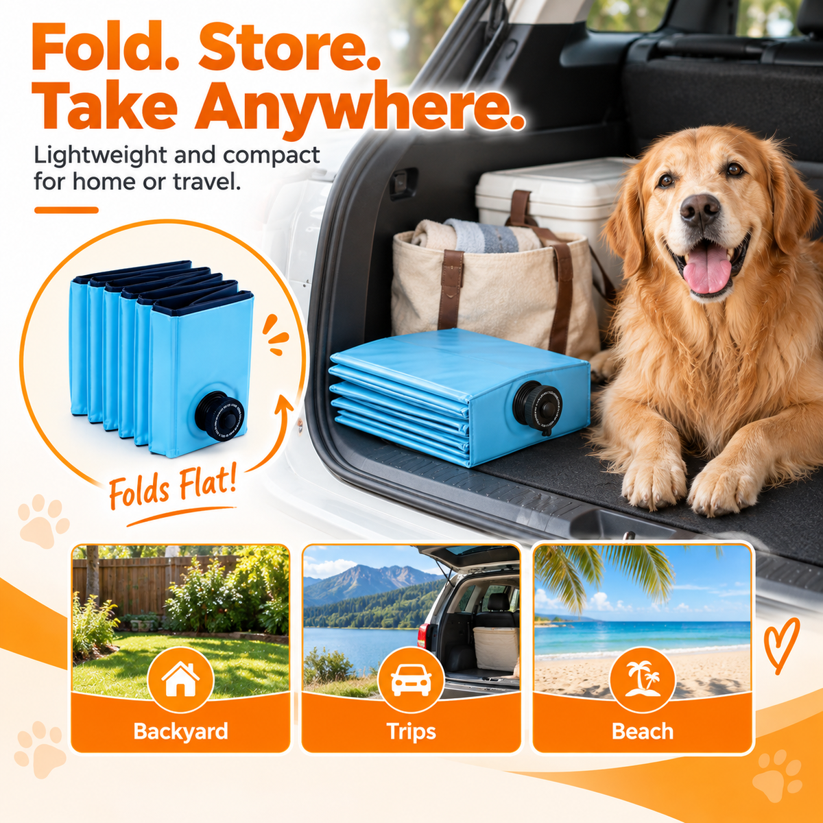 Foldable Dog Swimming Pool, Large Pet Pool & Portable Dog Bath