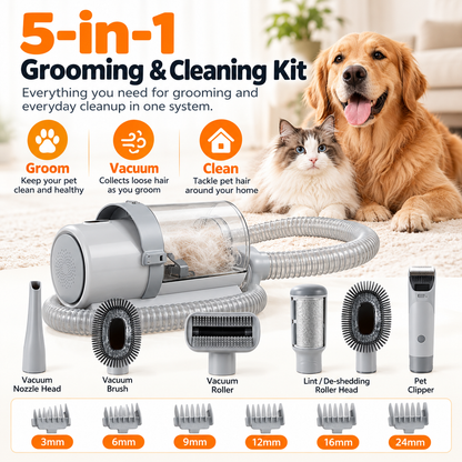 Professional Dog Grooming Vacuum Kit with Cordless Clippers & 2.5L Dust Cup