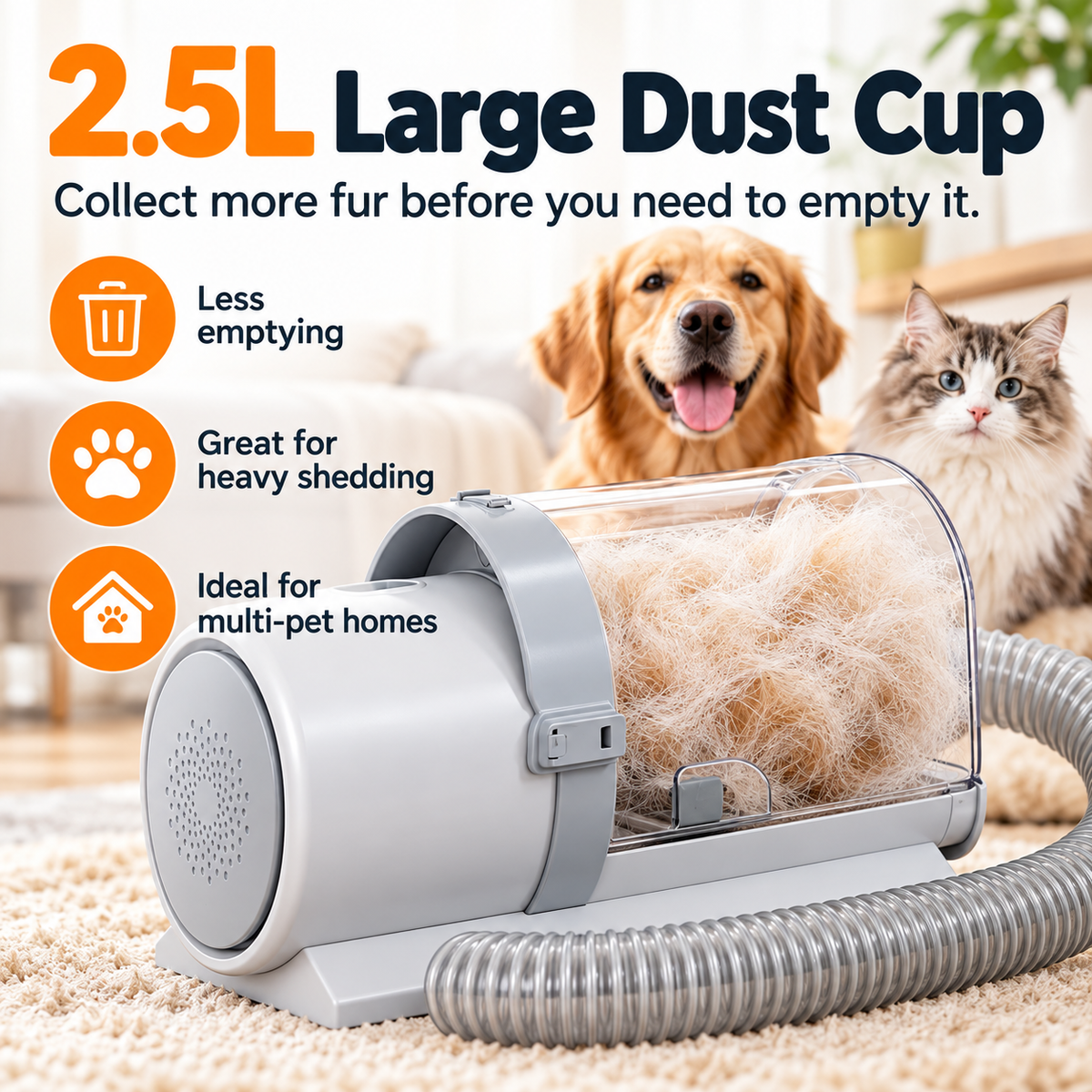 Professional Dog Grooming Vacuum Kit with Cordless Clippers & 2.5L Dust Cup