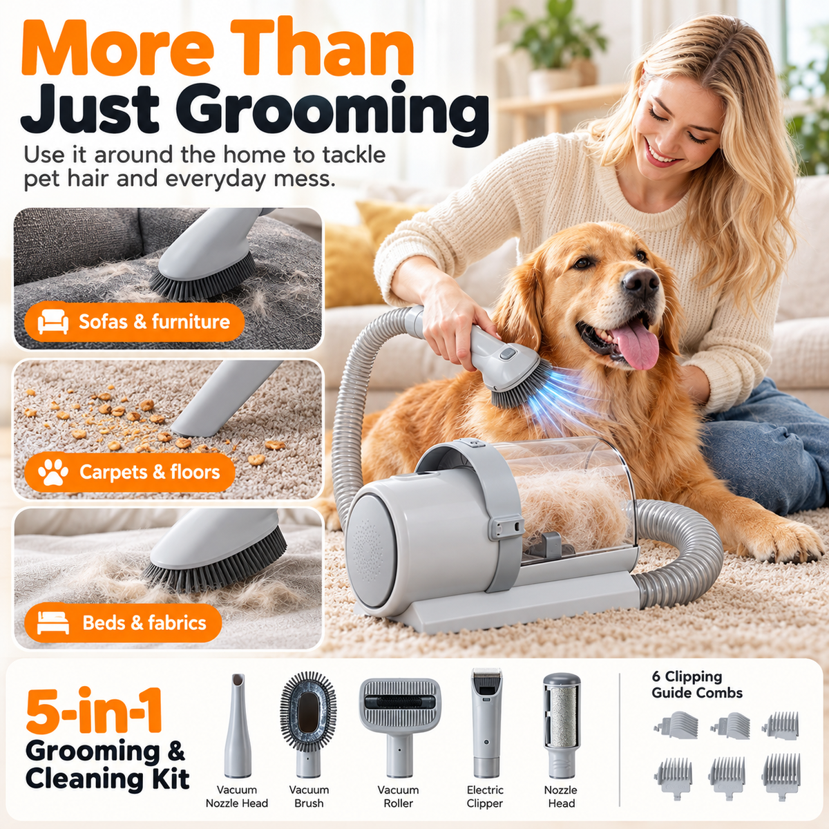 Professional Dog Grooming Vacuum Kit with Cordless Clippers & 2.5L Dust Cup